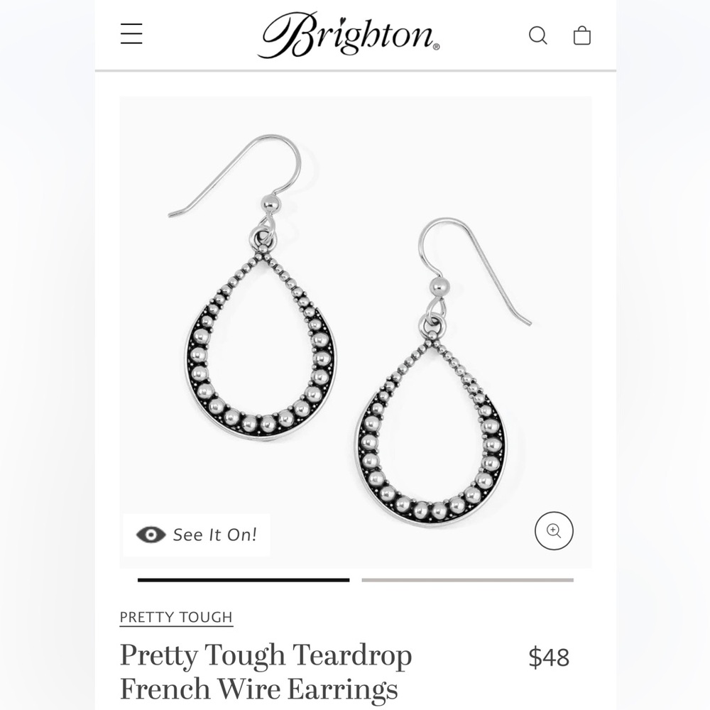Brighton Pretty Tough Teardrop French Wire Silver Earrings